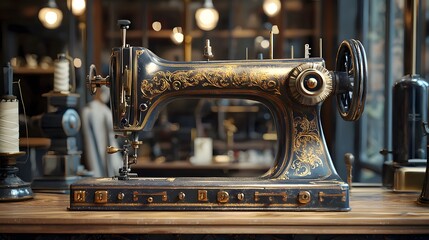 A vintage sewing machine modernized with automated threading and digital design templates