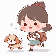 vector illustration of cute cartoon people with dogs