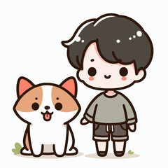 vector illustration of cute cartoon people with dogs