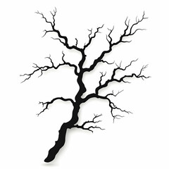 Bare tree branch silhouette, white background, nature art