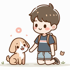 vector illustration of cute cartoon people with dogs