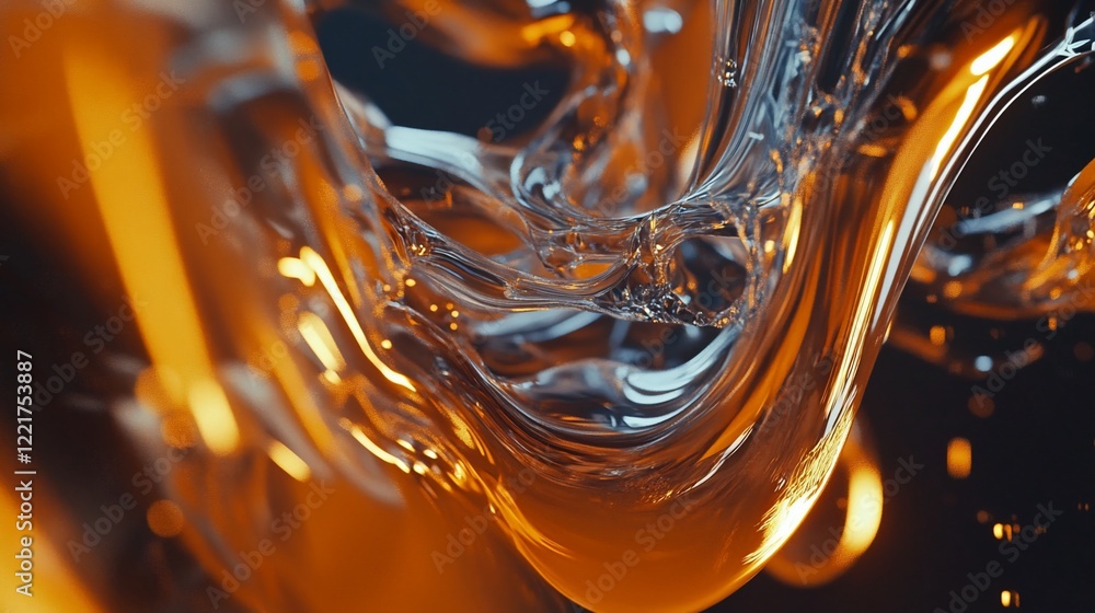 Poster abstract glass material with amber highlights and swirling patterns for visual design