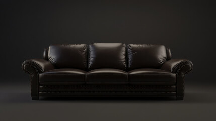 Luxurious black leather sofa with plush cushions and wide armrests, perfect for modern living spaces. This elegant piece adds comfort and style to any room