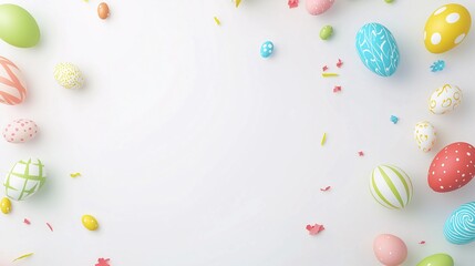 Colorful easter eggs decorated with patterns on a white background