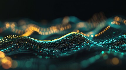 Abstract digital wave pattern with flowing points and lines against dark background