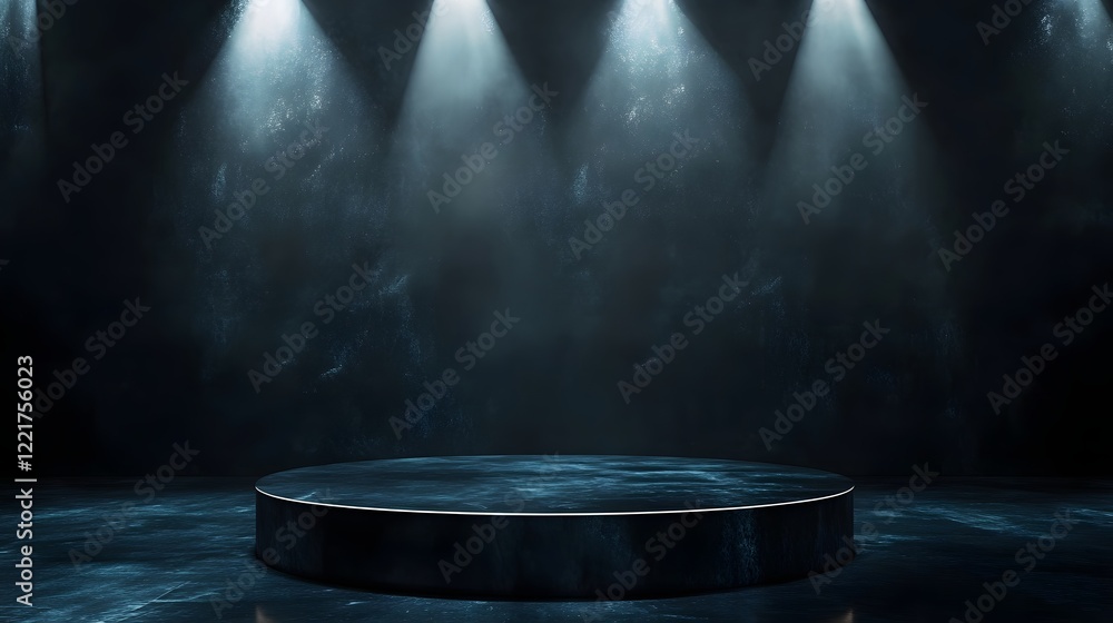 Poster a podium on a dark velvet stage with spotlights illuminating the space, creating an elegant, luxurio