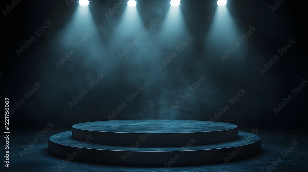 Poster a podium on a dark velvet stage with spotlights illuminating the space, creating an elegant, luxurio