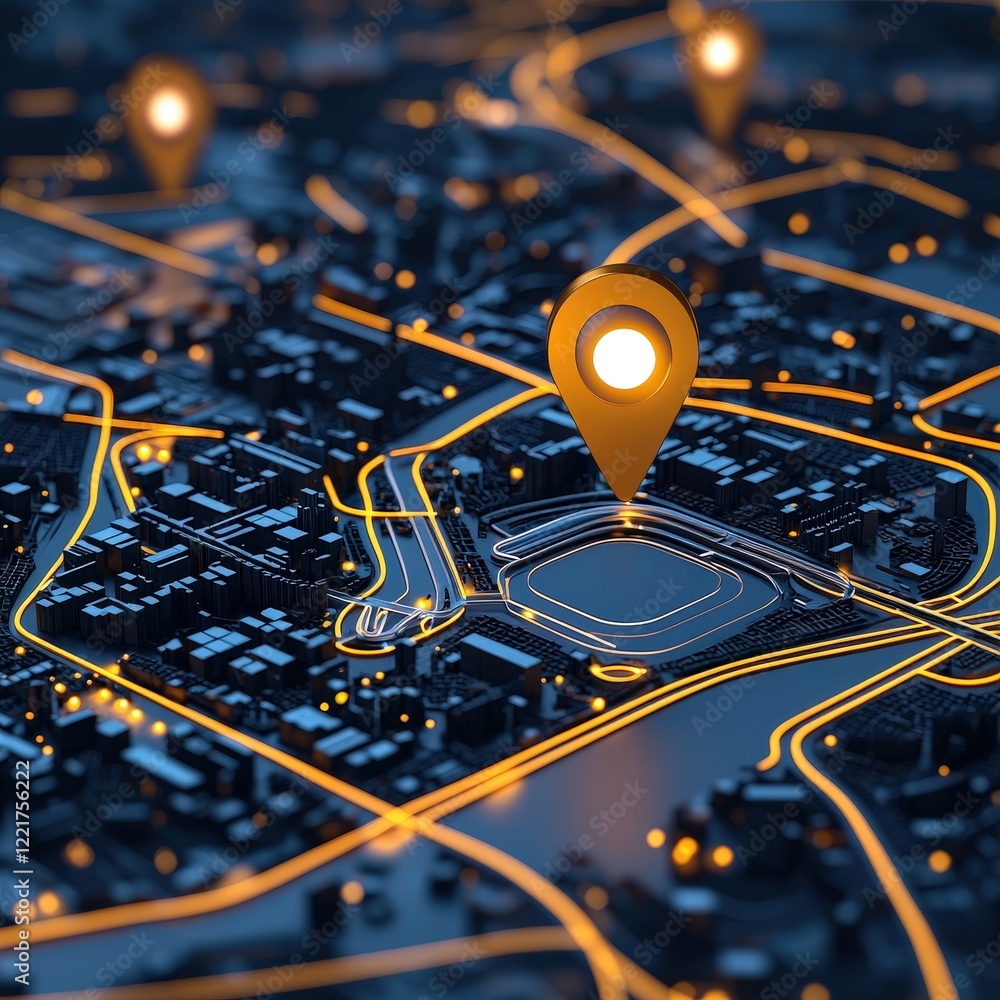 Poster digital maps glowing with interactive and dynamic icons