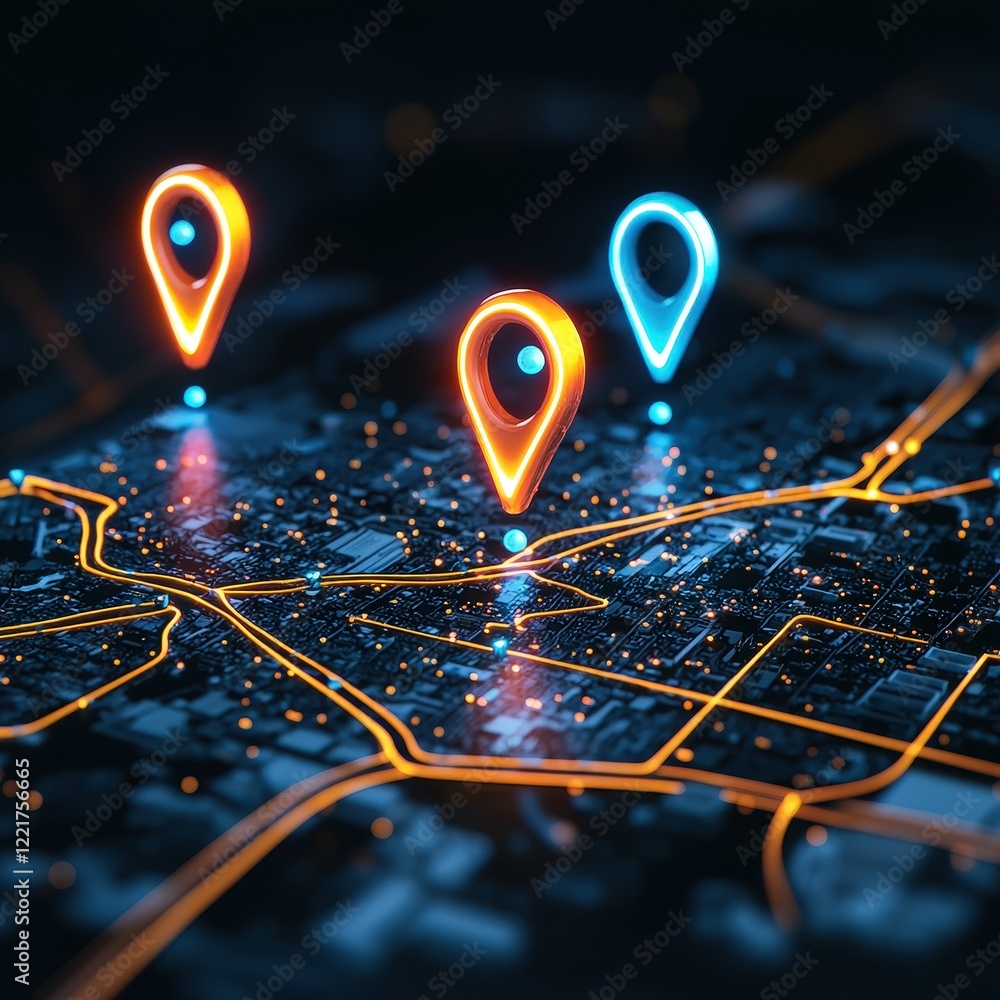 Poster digital maps glowing with interactive and dynamic icons