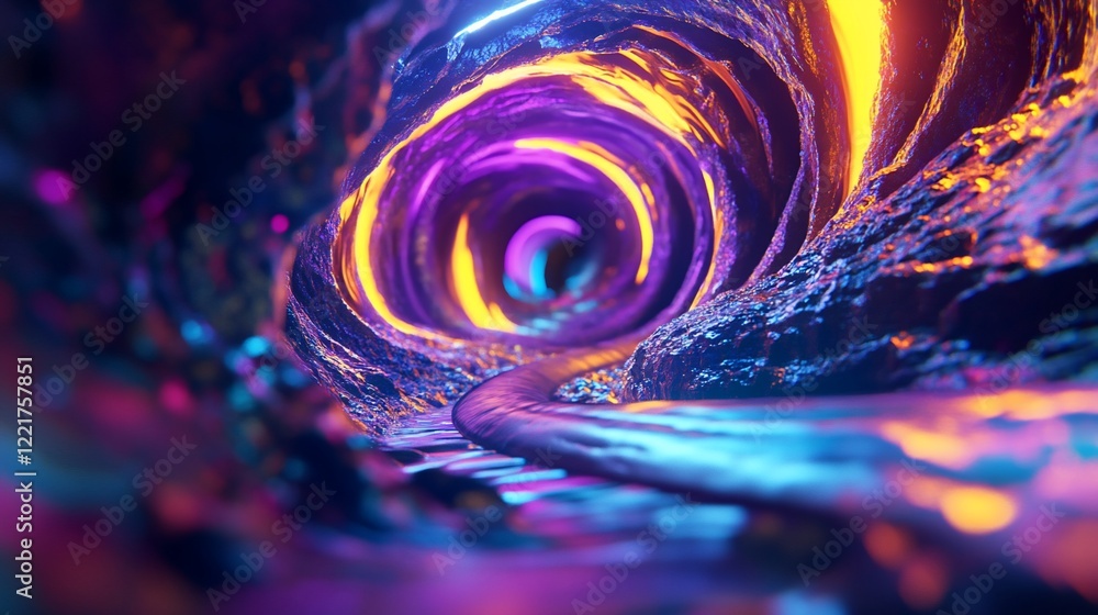 Poster abstract glowing tunnel with swirling colors and textures creating a mesmerizing visual effect