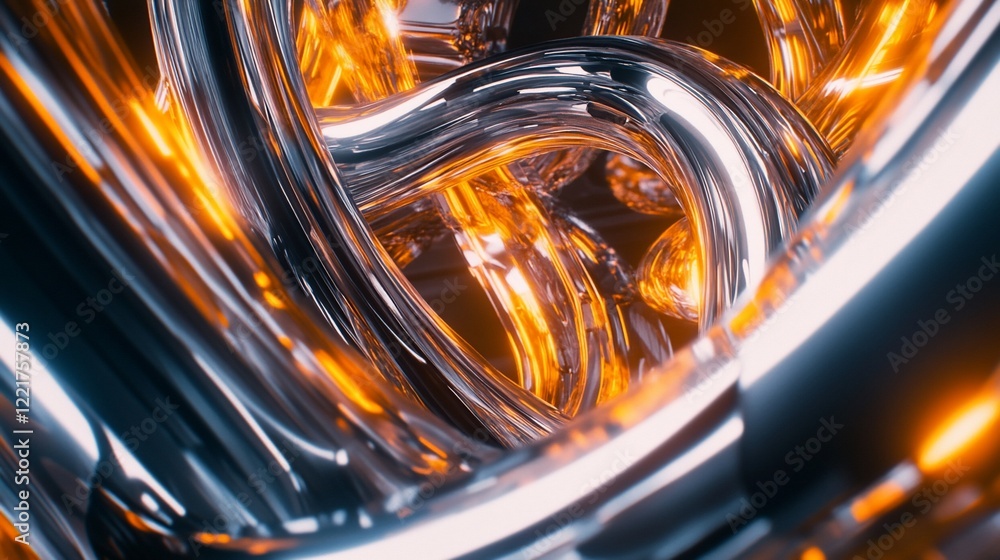 Aufkleber abstract metallic tubes with orange glow create a dynamic and modern 3d effect