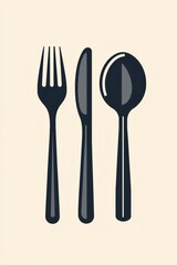 Minimalist Illustration of Fork, Knife, and Spoon Set in Detailed Style