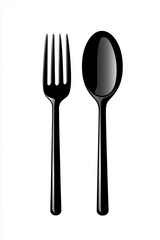 Detailed Minimalist Drawing of Fork and Spoon Set in High Fidelity Style