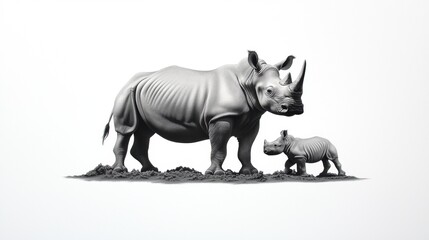 Obraz premium Crosshatch Art of Baby Rhinoceros Playing in the Mud High Fidelity