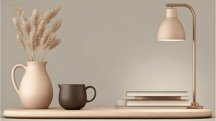 Desk, pampas, books, lamp, autumn