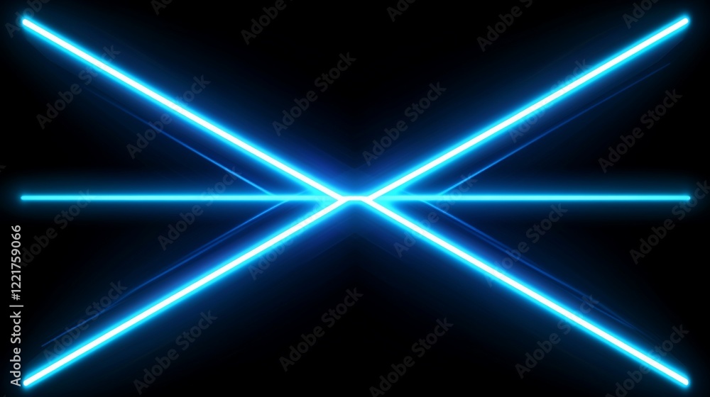 Poster abstract blue neon lines in x-shape pattern on a dark background creates futuristic look