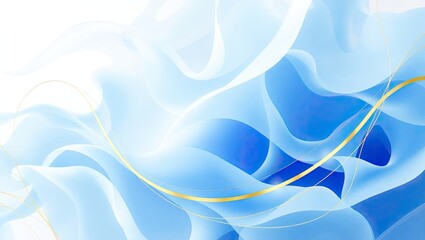 Obraz premium A background image of flowing blue and white curves with a golden line.