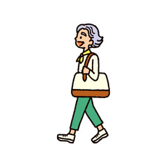 鞄を持って旅行に向かうおしゃれな服装のシニアのイラスト