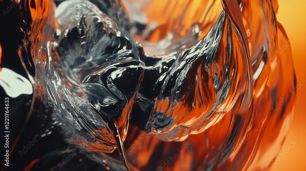 Poster abstract fluid waves with a dark and orange color gradient, smooth surface