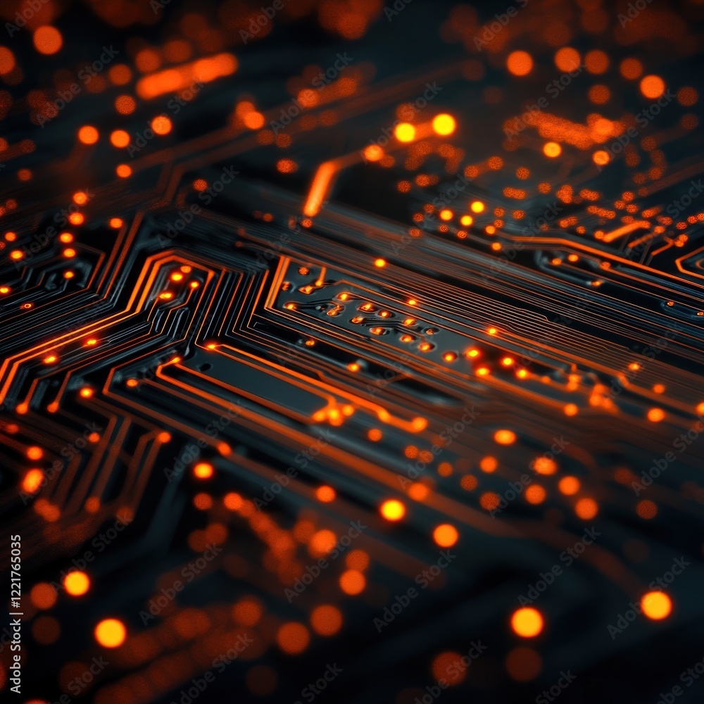 Poster intricate circuit board: a close-up view of illuminated technology