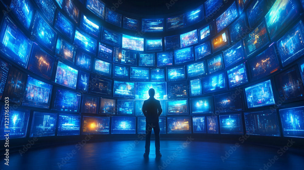 Poster exploring a futuristic display of digital screens