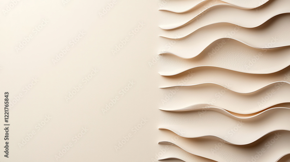 Poster Minimalistic cream colored background with textured wavy patterns, creating serene and modern aesthetic. Ideal for design and decor inspiration