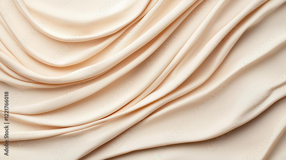 Aufkleber Soft cream colored fabric with gentle folds and waves, creating serene and elegant texture. Ideal for backgrounds or textile design