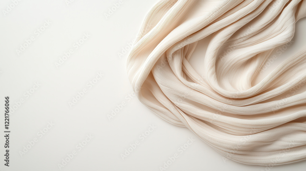 Poster soft cream colored fabric draped elegantly on pale background, creating serene and calming atmospher