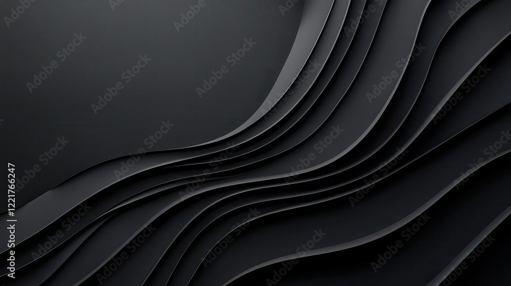 Poster Sleek black and grey pattern with dynamic flowing shapes creating modern aesthetic. Ideal for backgrounds or design projects