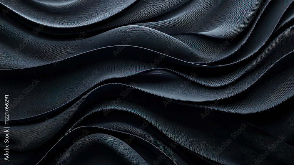 Fototapete Smooth black and grey fabric with dynamic flowing patterns creates elegant and modern aesthetic. texture adds depth and sophistication to any design project