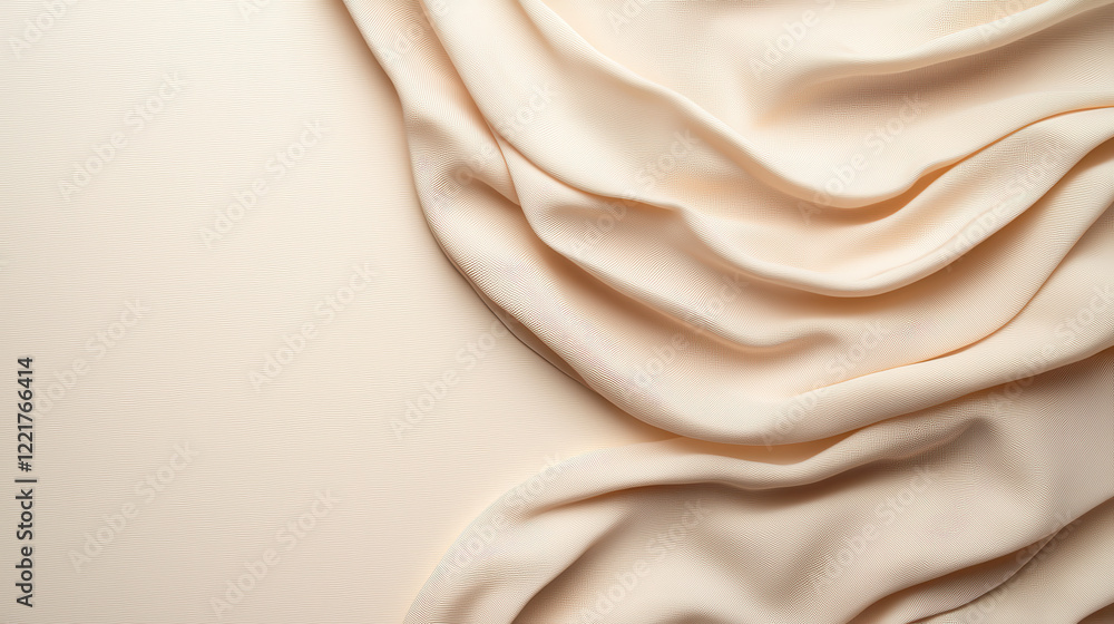 Poster soft light cream fabric draped elegantly, creating gentle folds and textures. smooth backdrop enhanc