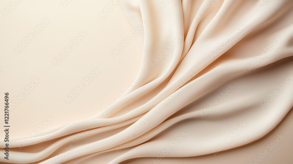Poster soft and warm cream colored fabric draped elegantly on light background, creating serene and invitin