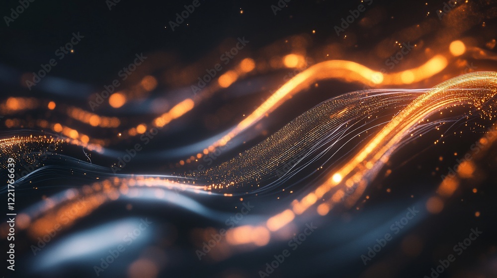 Poster flowing neon wave lines in an intricate abstract pattern with vibrant orange and white highlights