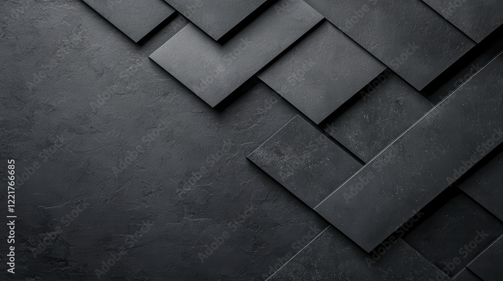Poster Textured black and grey background with layered geometric shapes, creating modern and sophisticated look. Ideal for design projects and backgrounds