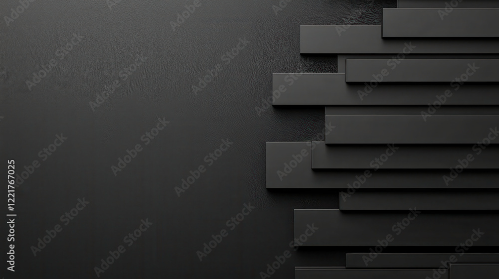 Poster Sleek black background with layered geometric shapes creating depth and texture. This modern design adds sophisticated touch to any space or project