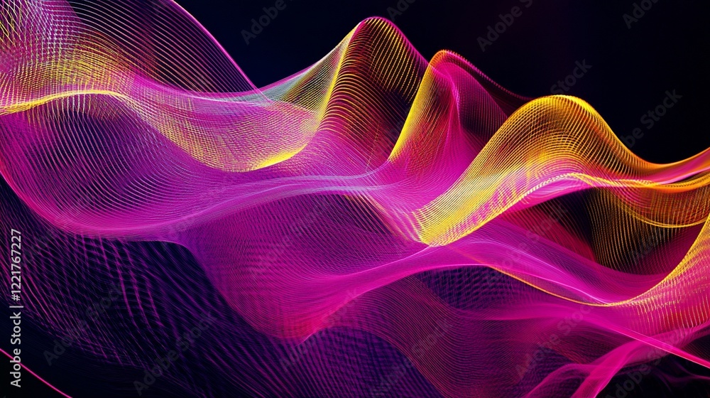 Aufkleber abstract wavy lines of yellow and pink with a dark background and gradient
