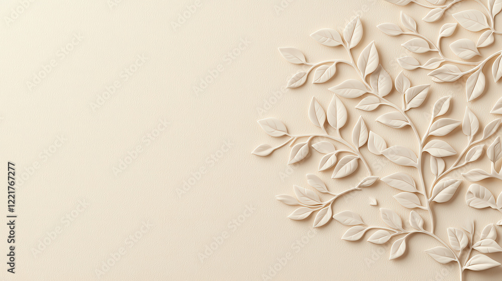 Aufkleber Elegant cream background with delicate leaf patterns creating serene atmosphere. soft textures and subtle design evoke sense of calm and tranquility