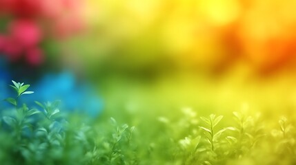 Vibrant Green Plants Against A Colorful Blurred Background