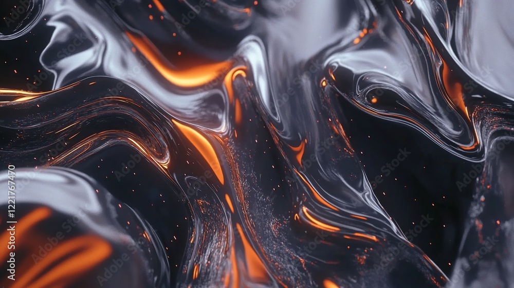 Aufkleber abstract fluid with orange highlights and reflective surface creates a dynamic wave effect
