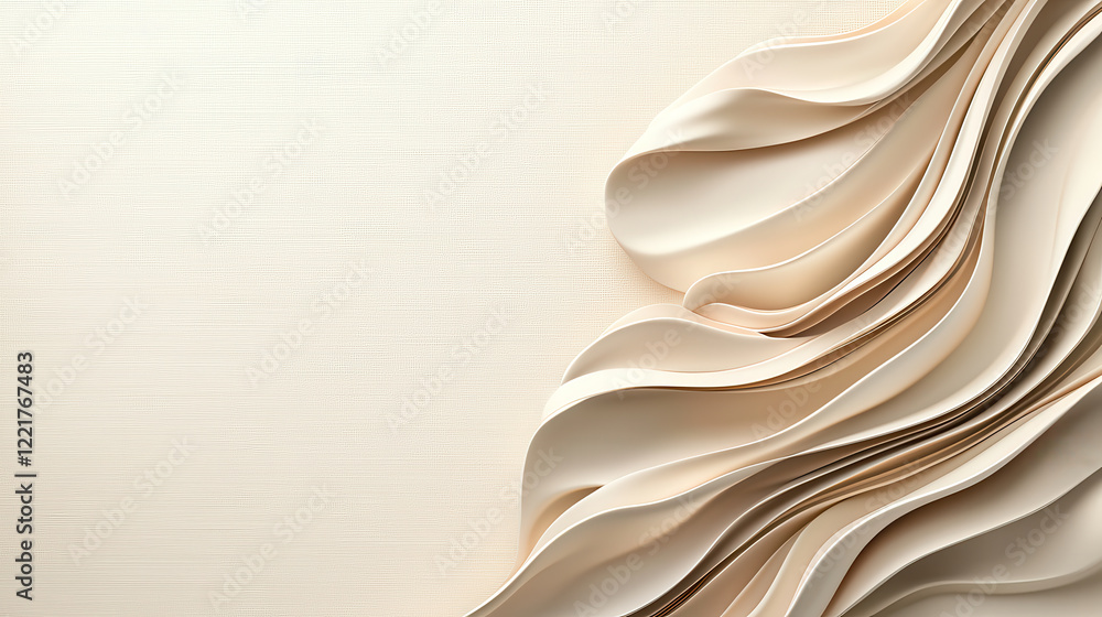 Fototapete Elegant cream background with flowing light patterns, creating serene and calming atmosphere. soft curves add depth and texture, perfect for various design projects
