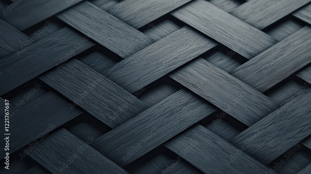Poster Woven texture in dark black and grey tones, showcasing intricate patterns and depth. This abstract design adds modern touch to any space