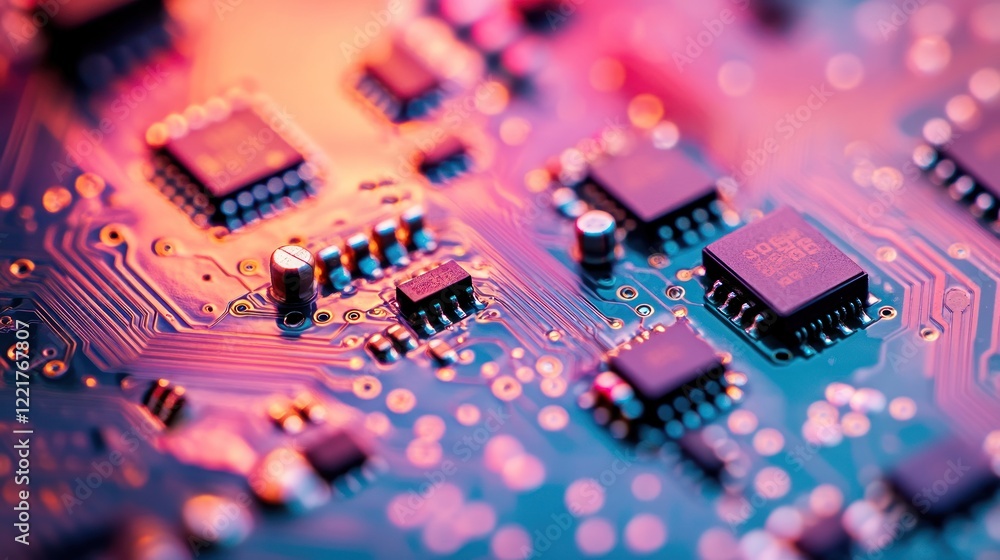 Poster intricate circuit board: a close-up view of electronic components