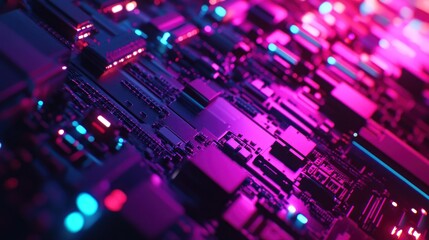 Obraz premium Neon Circuit Board: A Futuristic Abstract