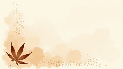 Watercolor marijuana background with a pixelated pattern in warm, neutral tones. Soft strokes blend into each other, with a modern digital edge, combining organic and contemporary design.