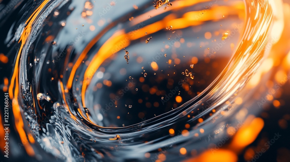 Aufkleber dynamic swirl of clear liquid with vibrant orange highlights and bokeh effects creates an abstract i