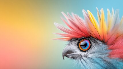 Fototapeta premium Colorful Bird Portrait with Vibrant Feathers Against a Gradient Background, Showcasing Detailed Features and Striking Eye Colors for Artistic and Nature-themed Projects
