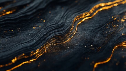 Abstract dark texture with golden flowing lines and sparkling particles background