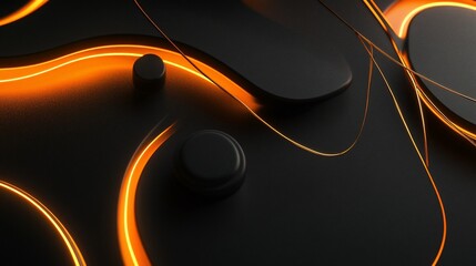 Abstract dark background with orange glowing lines and shapes for design projects
