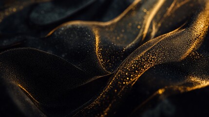 Dark textured background with golden waves creating abstract and elegant patterns