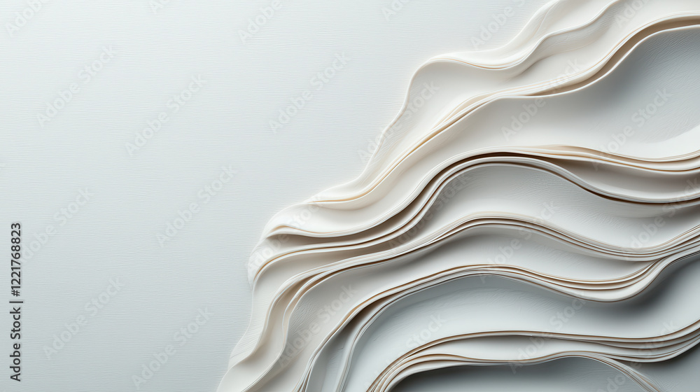 Poster Soft gray background with subtle texture and flowing paper layers, creating serene and artistic composition. Ideal for design and creative projects